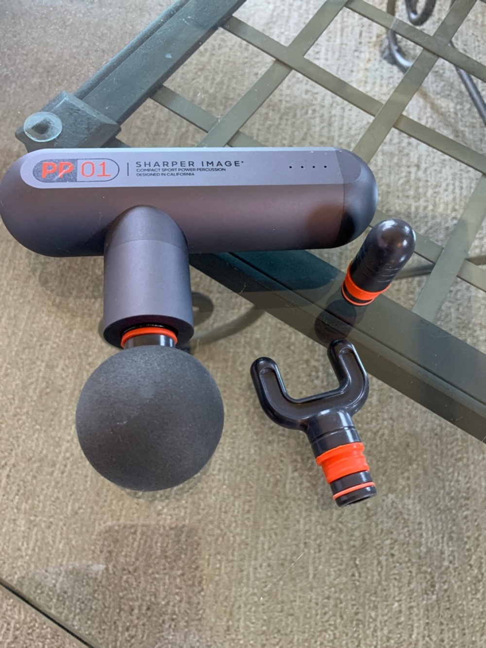 Sharper Image PP01 Portable Percussion Massage Gun w 3 attachments